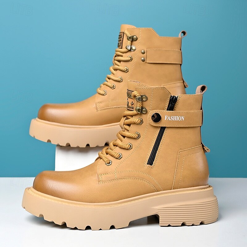 Men's Tan Casual Ankle Boots with Zipper – Trendy Faux Leather Boots for Outdoor Adventures and Casual Wear2