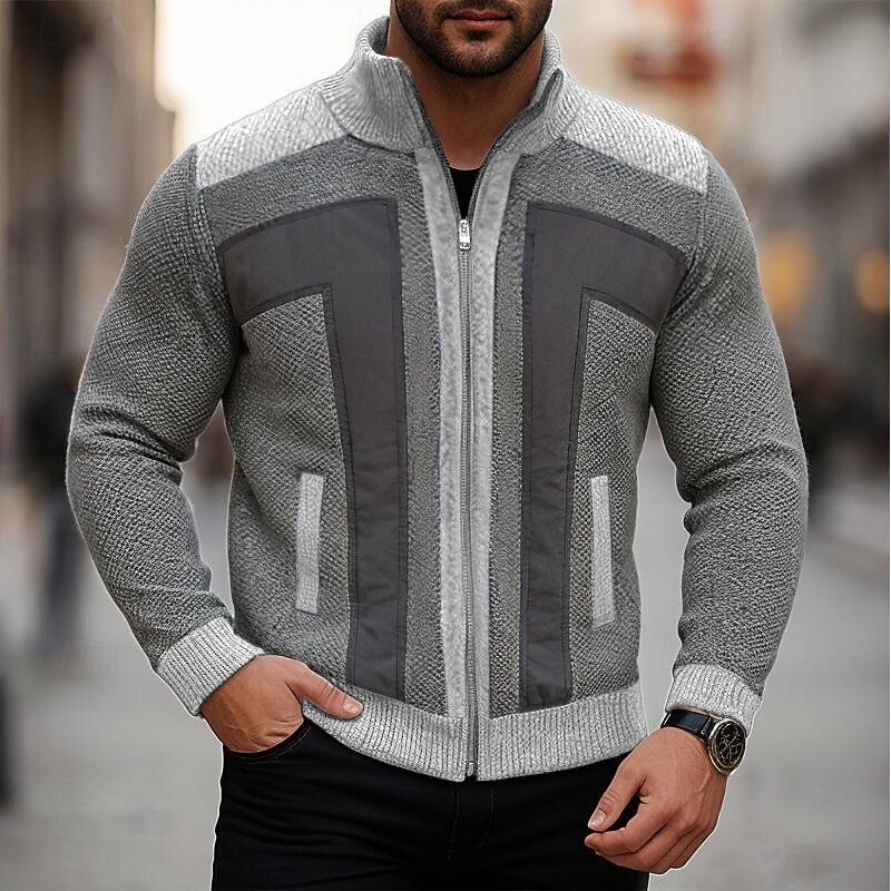 Men's Sweater Dress Sweater Cardigan Sweater Zip Sweater Knit Sweater Ribbed Knit Regular Tops Knitted Ribbed Plain Standing Collar Fashion Shawls Casual Daily Wear Clothing Apparel Fall Winter Navy2