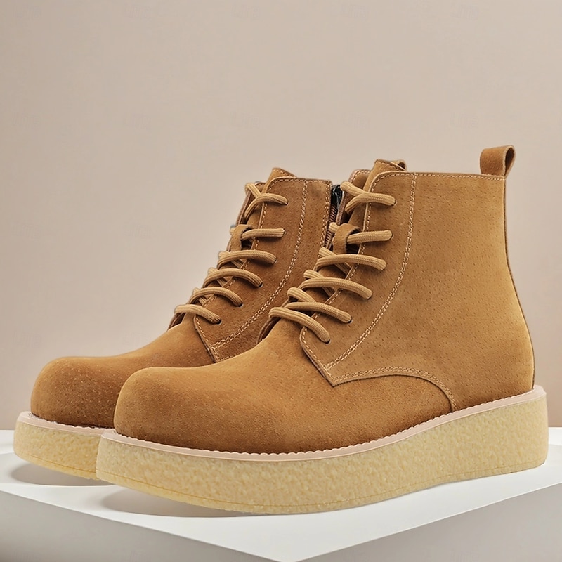 Men's Tan Suede Lace-Up Boots with Platform Crepe Sole – Stylish Retro Casual Footwear for Streetwear, Fall Outfits and Everyday Fashion