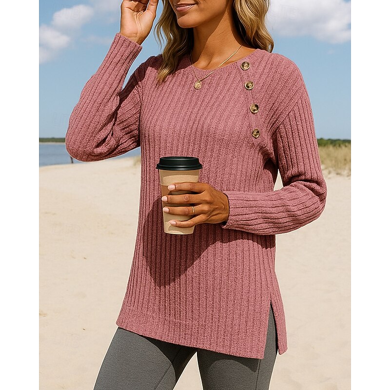 Women's Pullover Sweatshirt Casual Tops Textured Long Sleeve Tee Tshirt Casual Athleisure Fall Solid Colored Breathable Outdoor Travel Sports Sportswear Activewear Wine Red Black Pink3