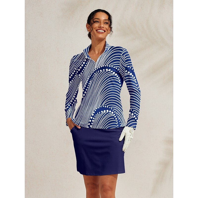 Women's Golf Polo Shirt Denim Blue Long Sleeve Top Ladies Golf Attire Clothes Outfits Wear Apparel