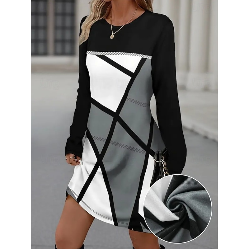 Women's Mini Dress T Shirt Dress Tee Dress Shift Dress Vacation Casual Daily Holiday Date Regular Fit Graphic Geometric Long Sleeve Crew Neck Black Spring Fall Winter