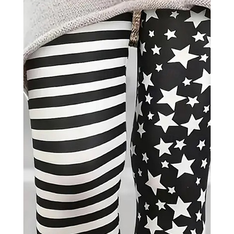 Women's Pants Trousers Leggings Cozy Leggings Streetwear Casual Full Length High Waist Star Striped Elastic Waist Print Breathability Comfortable Stretchy Vacation Street Daily Wear Black Summer2