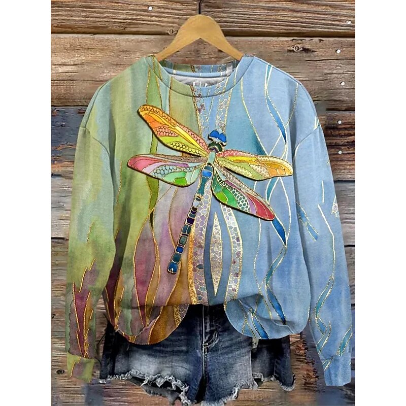 Women's Pullover Sweatshirt Graphic Animal Fashion Casual Long Sleeve Crew Neck Regular Tops Street Dailywear Casual Print Blue Fuchsia Green Fall Winter