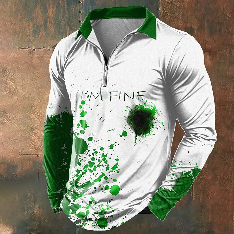 Halloween Men's Blood Splatter Zip Polo Shirts Long Sleeve Polo Shirts Lapel Casual Horror Dark Outdoor Festival Outfit 3D Print Spring Fall Winter Red Blue Purple3