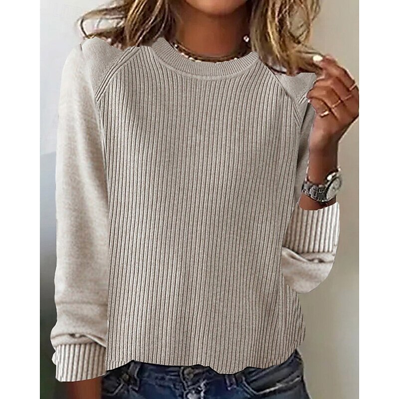Women's Sweater Pullover Daily Stylish Casual Solid Color Ribbed Crew Neck Knitted Long Sleeve Regular Tops Knit Daily Holiday Going out Black Yellow Fall Winter