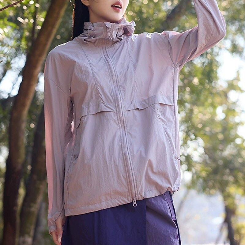 Women's Casual Jacket Sun Protection Comfortable Zipper Pocket Fashion Outdoor Plain Going out Weekend Zipper Regular Hooded Regular Fit Long Sleeve Outerwear Blue Purple Green Fall Winter2