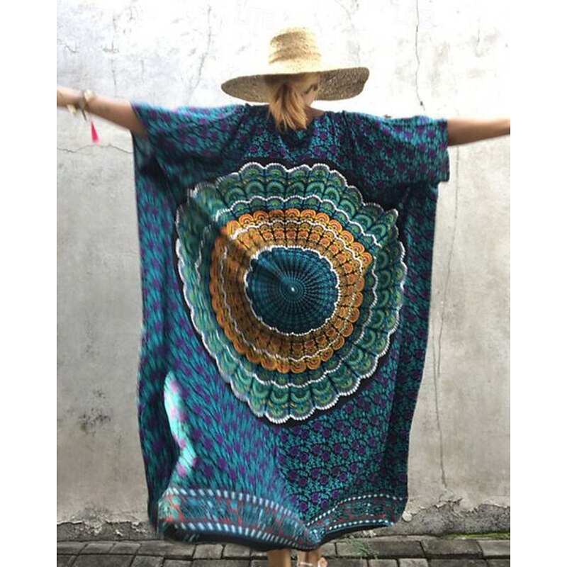 Women's Midi Dress Floral Dress Print Dress Fashion Modern Outdoor Vacation Holiday Regular Fit Flower Short Sleeve V Neck Black Blue Fall3