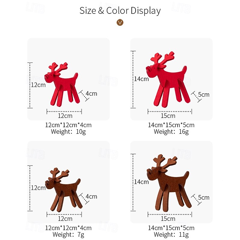 4pcs Christmas Felt Reindeer Figurine, Red DIY Small Deer Decorations, Antler Holiday Ornaments for Christmas Tree, Home and Party Decor2