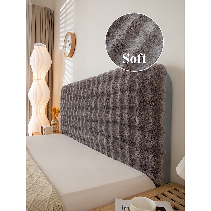 1 Piece Ultra-Soft Rabbit Plush Headboard Cover, All-Inclusive Elastic Protective Slipcover, Simple Dustproof Headboard Backrest Cover for All Seasons