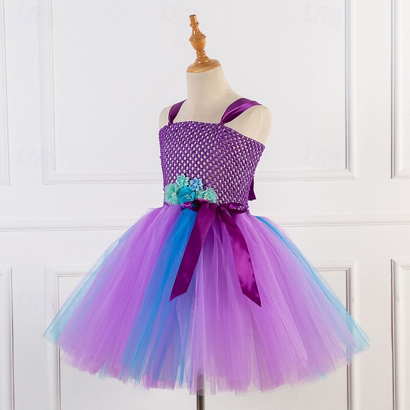 Little Mermaid Mermaid Tail Ariel Aqua Princess Flower Girl Dress Theme Party Costume Tulle Dresses Girls' Movie Cosplay Halloween Pink Blue Fuchsia Dress Carnival Masquerade World Book Day Costumes3