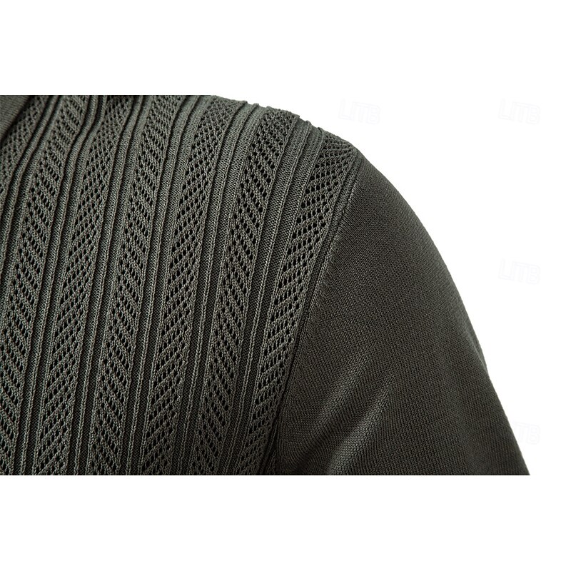 Men's Pullover Sweater Jumper Knit Regular Tops Jacquard Buttons Solid Color Turndown Vintage Casual School Home Clothing Apparel Spring Fall Black Khaki S M L4