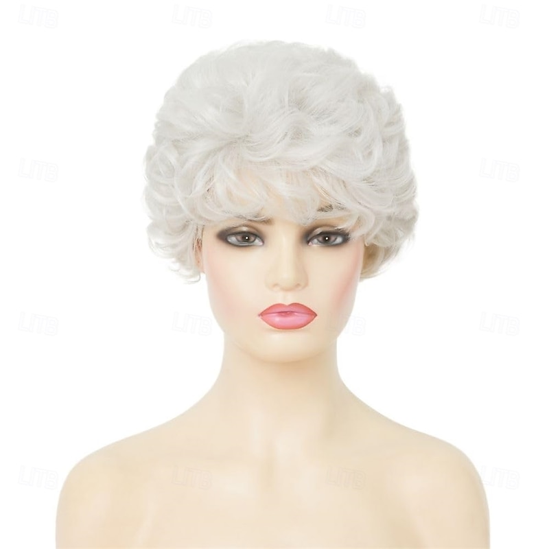 White Short Wigs Womens Curly Wig with Bangs Old Woman Pixie Cut Hair Wig for Cosplay Daily Use2