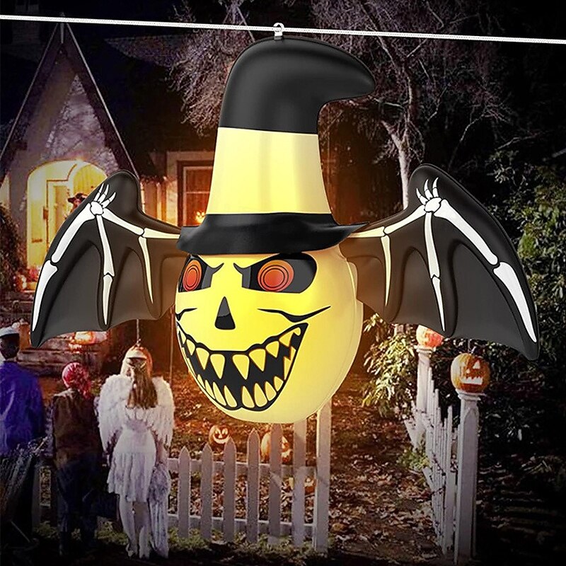 1/2PCS Halloween Funny Horror Atmosphere Decoration Props PVC Ghost LED Colored Light Glowing Bat Inflatable Toy Ghost Festival Party Home Indoor and Outdoor Decoration3