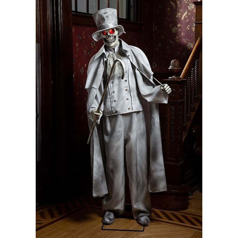 Fun Costumes Animated Ghostly Gentleman Jack Outdoor Decoration, Grey Spooky Sound Red Light-Up Eyes Decor - Standard, Gray2