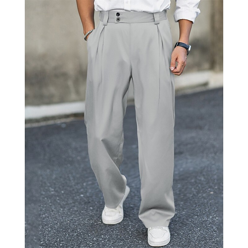 Men's Dress Pants Trousers Chinos Slacks Pocket Buttons Plain Comfort Formal Party Work Fashion Classic Style Black Navy Blue Micro-elastic - Main Image