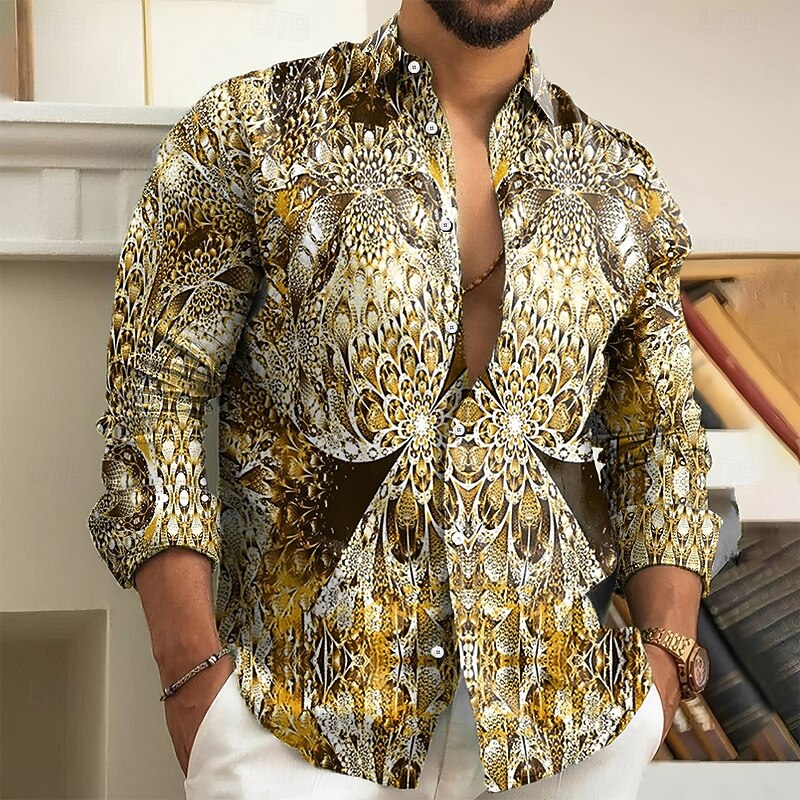 Men's Floral Print Flowers Shirt Button Up Shirt Long Sleeve Hawaiian Outdoor Vacation Summer Spring Turndown 3D Print Collared Shirts Red Blue Green Khaki