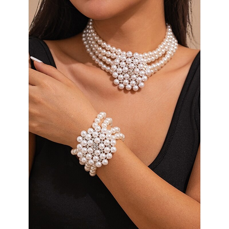 Women's Pearl Necklace and Bracelet Set Vintage Gatsby Style Jewelry for Parties and 1920s Themed Events2