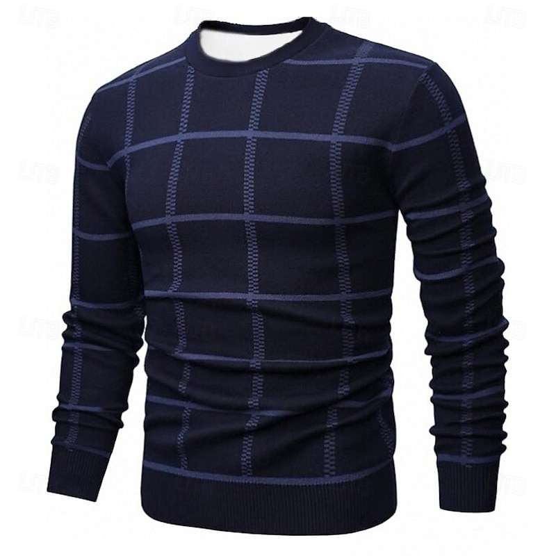 Men's Color Block Checkered Pullover Sweater Jumper Knitwear Crewneck Casual Vacation Daily 3D Print Keep Warm Long Sleeve Spring Fall Winter Navy Blue Blue Brown4