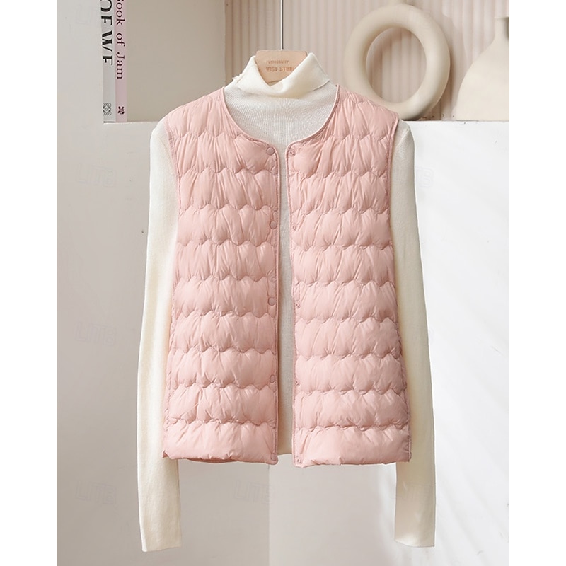 Women's Vest Warm Comfortable Buttons Casual Plain Holiday Going out Single Breasted Regular Crewneck Regular Fit Sleeveless Outerwear Light Pink Light Blue White Fall Winter3