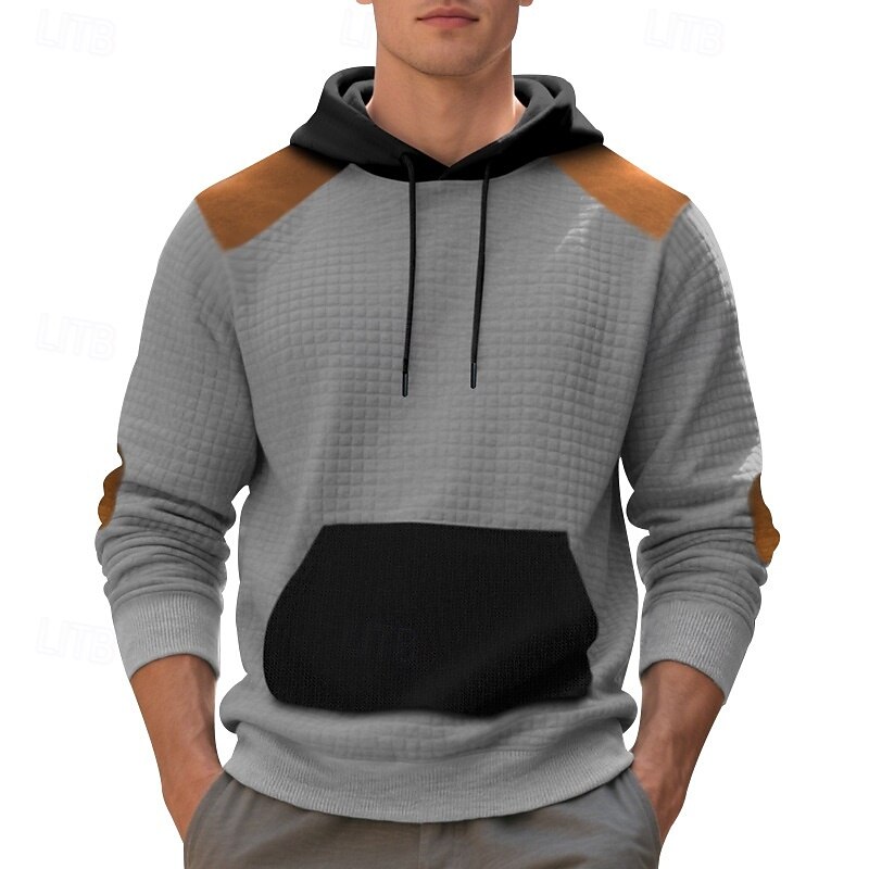 Men's Hoodie Waffle Hoodies Pullover Hoodie Sweatshirt Black Army Green Khaki Gray Hooded Plain Patchwork Color Block Sports & Outdoor Casual Daily Streetwear Cool Sportswear Spring &  Fall Clothing4
