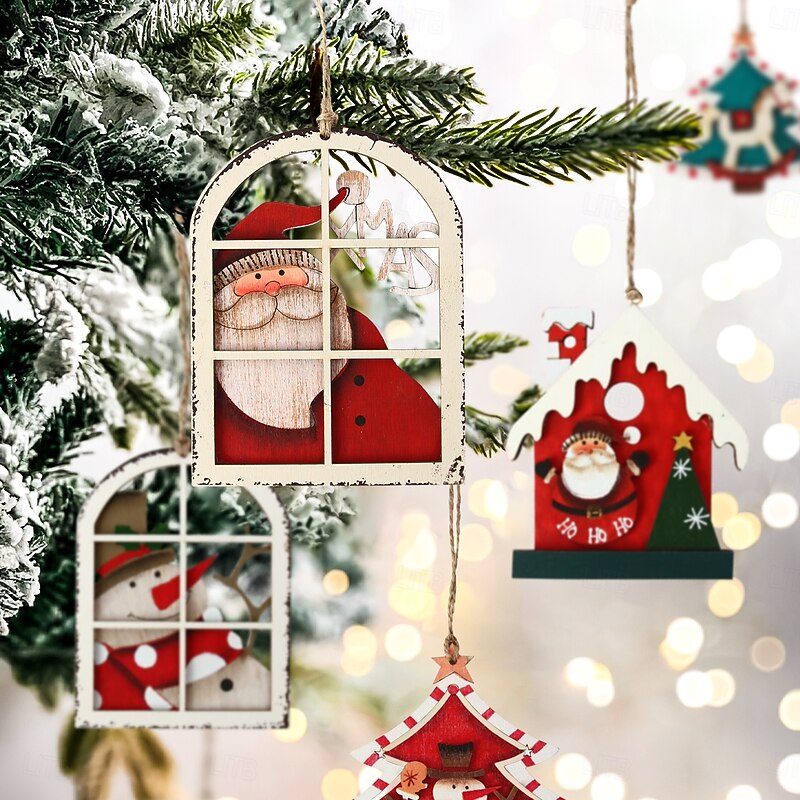 1pc Christmas Wooden Ornament 5.8 Inch Santa Claus and Snowman Wooden Printed Hanging Sign Cozy Indoor Christmas Decoration for Holiday Decor and Gifts