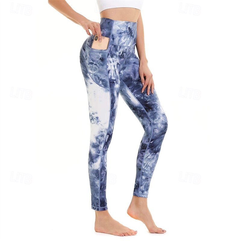 Women's Capri Leggings Yoga Leggings with Pockets Tummy Control Gym Athletic Running Bottoms Abstract Printing Blue Dark Blue Rose Red Fall Sports Activewear Slim