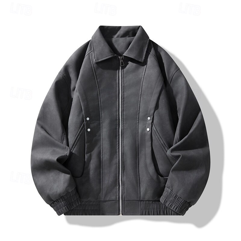 Men's Jacket Casual Jacket Outdoor Vacation Warm Zipper Pocket Fall Winter Plain Fashion Streetwear Standing Collar Regular Black Pink Coffee Jacket3