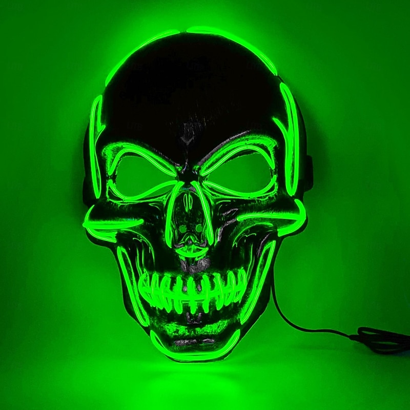 1 Pc 25 * 17CM Halloween Cold Light Line Skull Luminous Mask Party LED Skull Mask Horror and Weird Decorative Prop AA Battery Box3