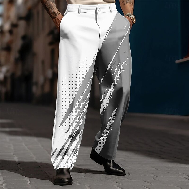 Men's Geometric Dress Pants Trousers Suit Pants Mid Waist Casual Dailywear Holiday Relaxed Fit Flat Front Dress Pants with Side Pockets Spring Fall 3D Print Black Blue Purple2