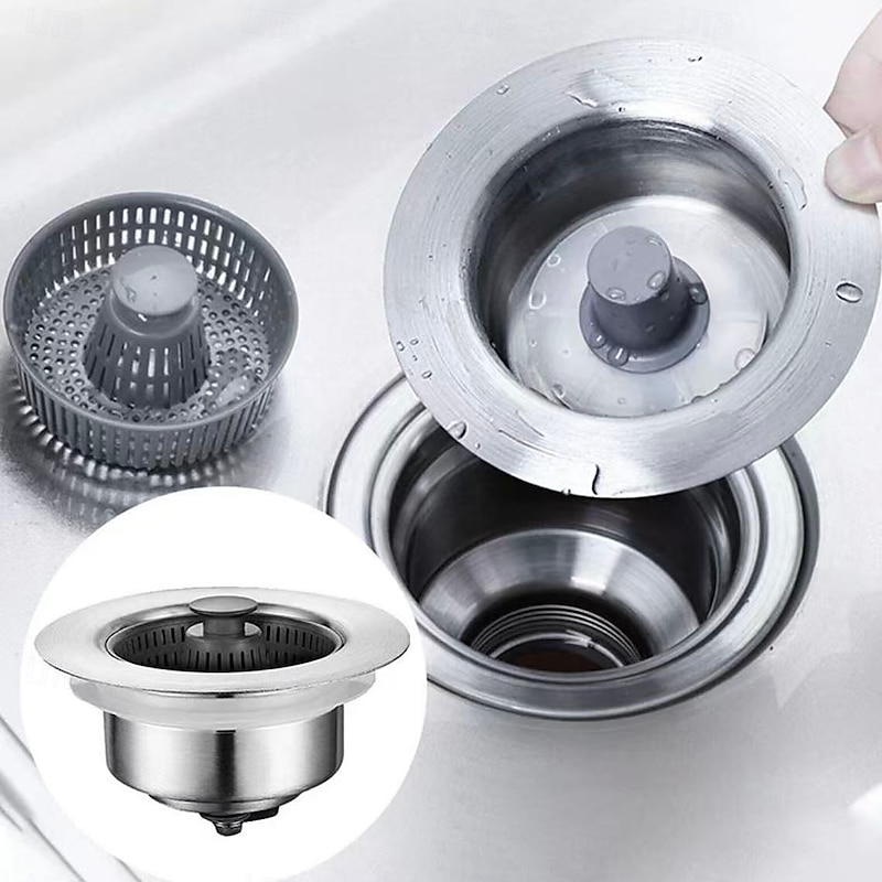 2pcs Stainless Steel Pop-Up Sink Drain Stopper – Press-Down Strainer Plug, Anti-Clog, Universal Kitchen Basin Filter