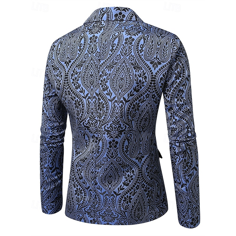 Men's Blazer Business Cocktail Party Wedding Party Fashion Casual Spring Fall Polyester Cashew nuts Pocket Buttons Comfortable Single Breasted Blazer Navy Blue4