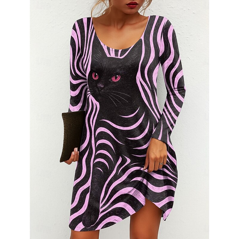 Women's Mini Dress Crew Neck Long Sleeve T Shirt Dress Tee Dress A Line Dress Casual Daily Going out Regular Fit Graphic Animal Geometric Blue Purple Green Beige Fall Winter3