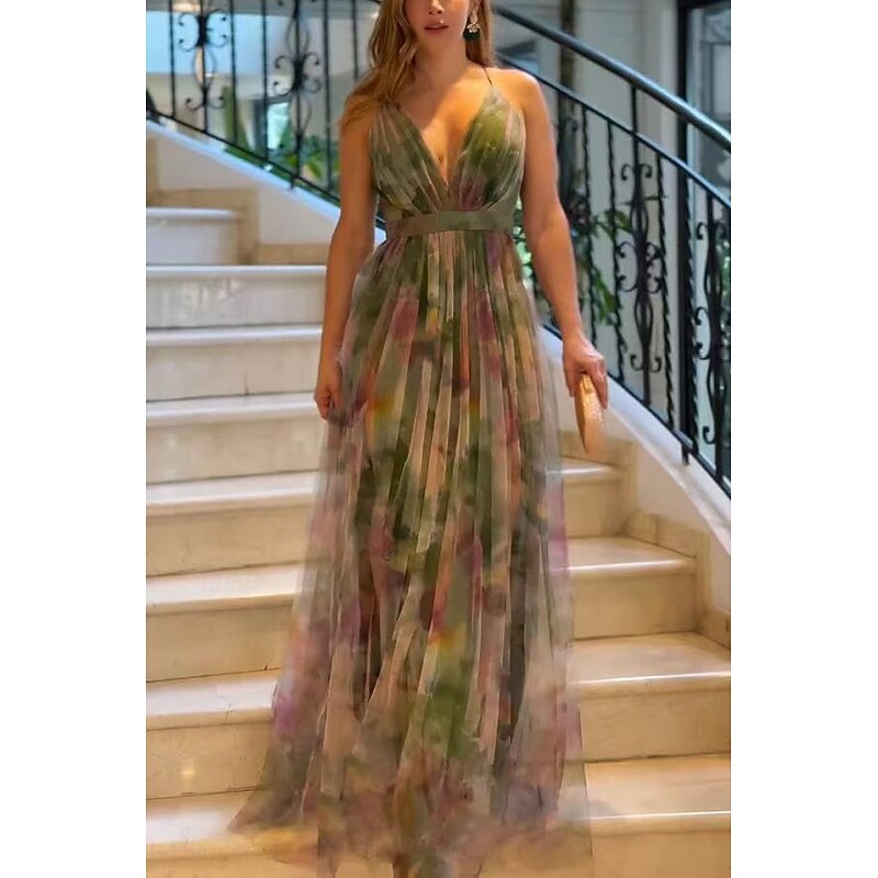 Women's Maxi Dress Elegant Dress Stylish Sexy Casual Regular Fit Print Sleeveless V Neck Yellow Peach Blue Purple Summer Spring Fall2