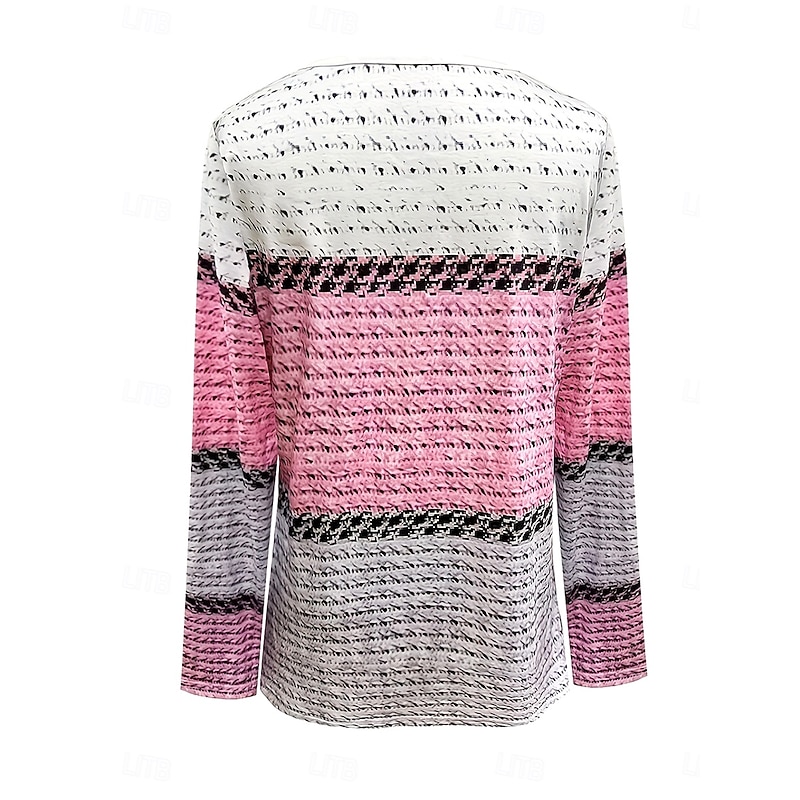 Women's T Shirt Graphic Striped Geometry Vintage Stylish Classic Long Sleeve V Neck Notched Neck Regular Tops Daily Weekend Print Dusty Rose Spring Fall Winter2