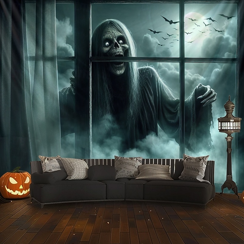 Halloween Tapestry Banners Wall Hangings Skeleton Grim Reaper 3D Dark Punk Gothic Style Party Dorm Shooting Backgrounds Home Decor2