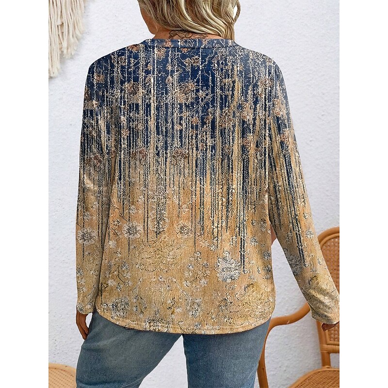 Women's Plus Size Tops T Shirt Geometry Print Long Sleeve Crew Neck Casual Daily Polyester Fall Winter Pink Red2