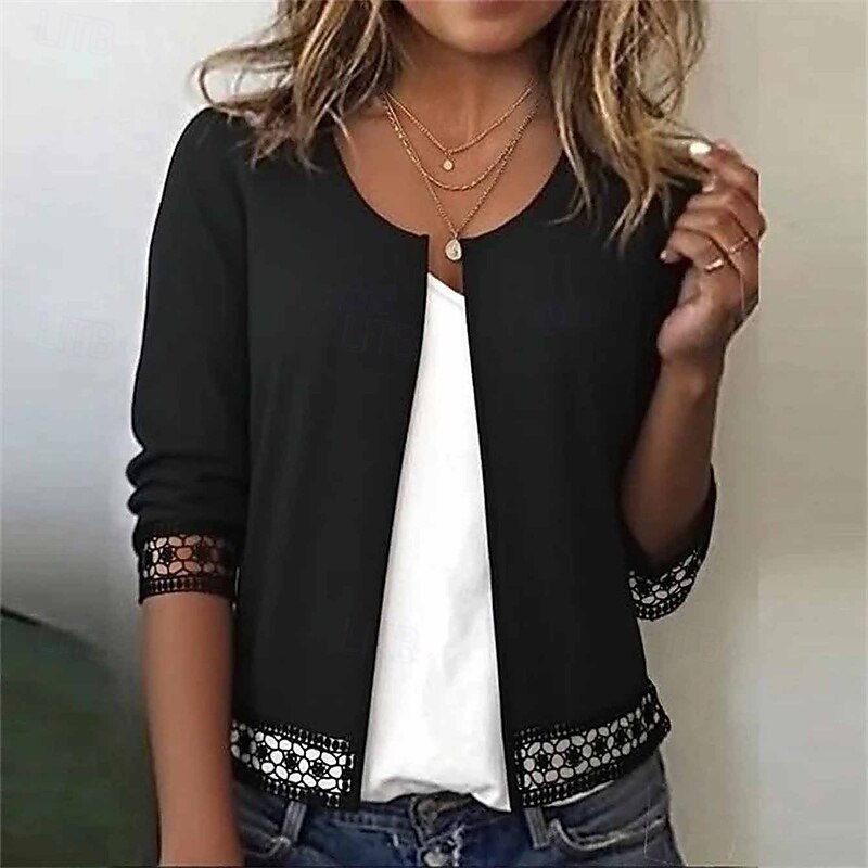 Women's Sweater Fashion Solid Color Ribbed Crew Neck Knitted Half Sleeve Regular Tops Knit Holiday Going out Weekend Black Fall