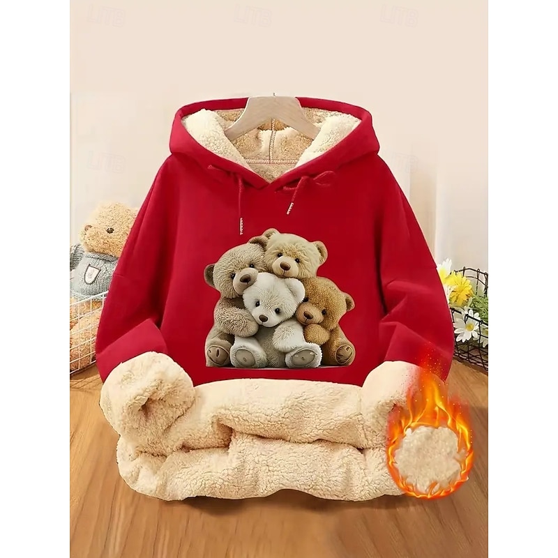 Women's Pullover Hoodie Sweatshirt Graphic Animal Letter Warm Classic Casual Long Sleeve Hooded Regular Tops Street Dailywear Pocket Print Black Pink Red Gray Fall Winter2