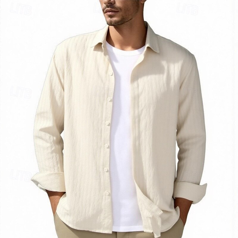 Men's Lightweight Jacket Shirt Jacket Shacket Vacation Daily Breathable Pocket Spring Fall Plain Fashion Classic Lapel Regular Apricot Black White Navy Blue Green Jacket