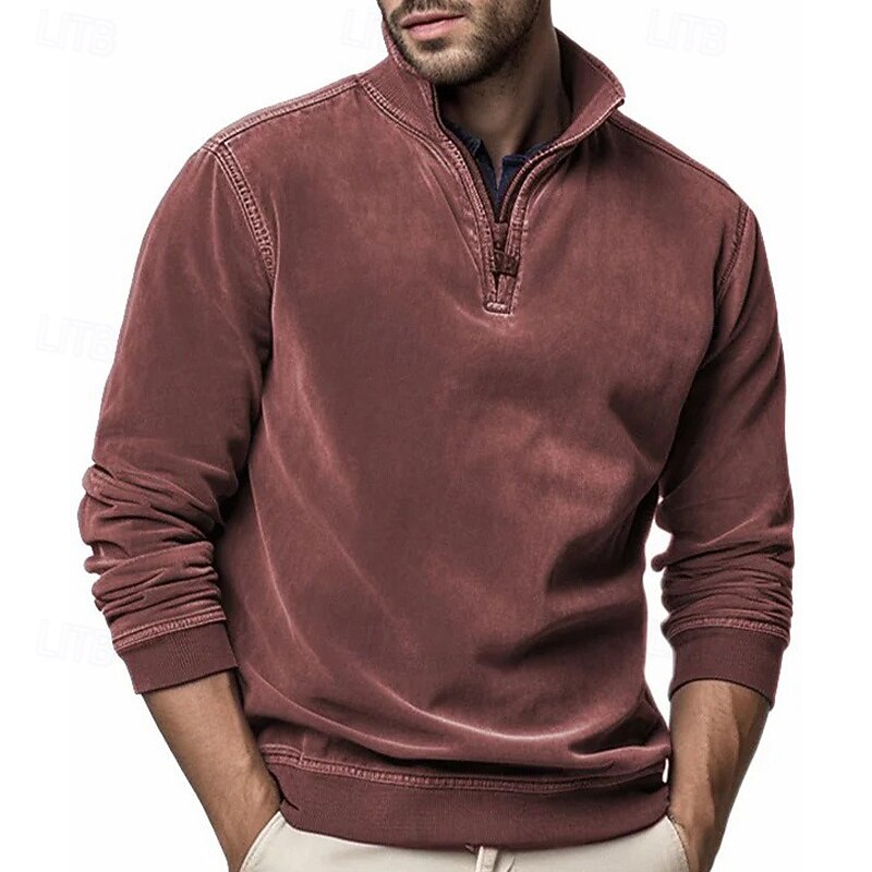 Men's Sweatshirt Pullover Hoodie Sweatshirt Pullover Quarter Zip Sweatshirt Reddish brown Black Army Green Red Navy Blue Standing Collar Plain Zipper Sports & Outdoor Casual Daily Streetwear Cool3