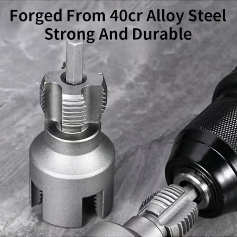 2Pcs Pipe Thread Cutting Tool  Integrated Internal & External Pipe Threading Tool 1/2'' and 3/4'' Water Pipe Internal &External Integrated Threader with Electric Drill Pipe Threader Rethreading Kit3