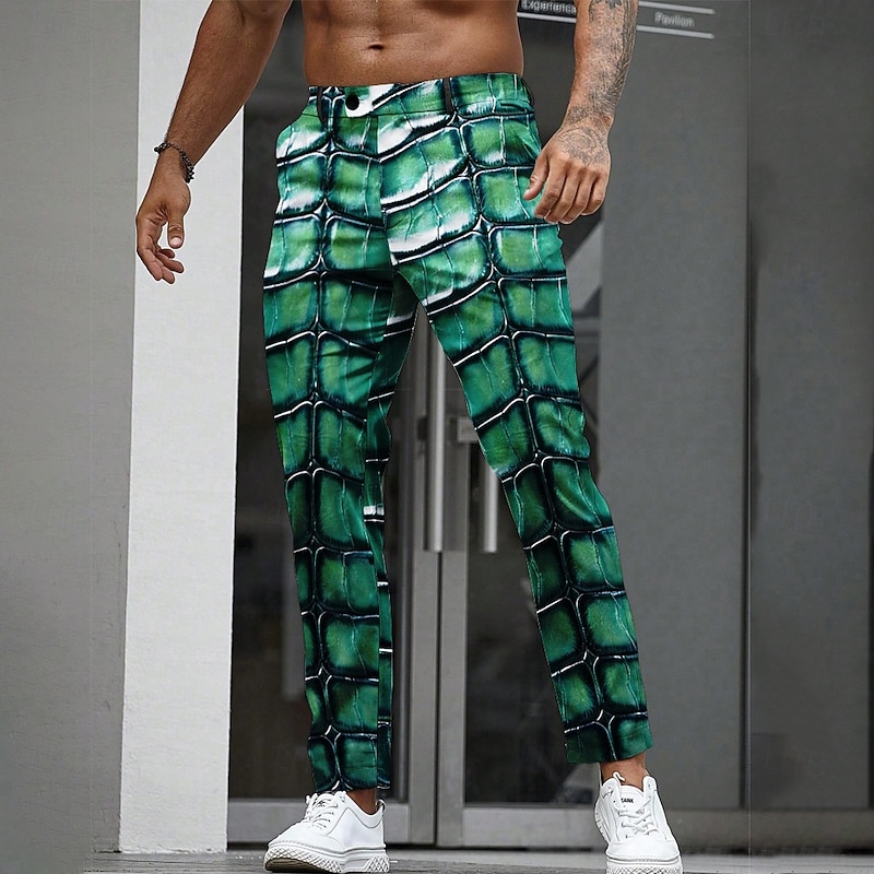 Men's Crocodile Scales Dress Pants Trousers Suit Pants Mid Waist Casual Outdoor Holiday Straight Leg Pants with Pockets Spring Fall 3D Print Purple Orange Green2