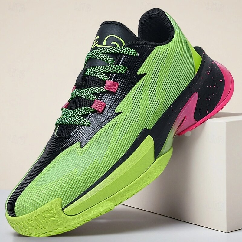 Men's Black and Green Sport Sneakers – Lightweight Performance Running Shoes for Gym, Basketball and Training