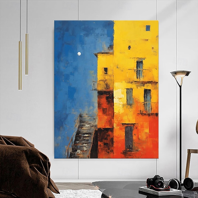 Handmade Oil Painting Canvas Wall Art Decoration Impression Colorful Building for Home Living Room Study Decor Rolled Frameless Unstretched Painting
