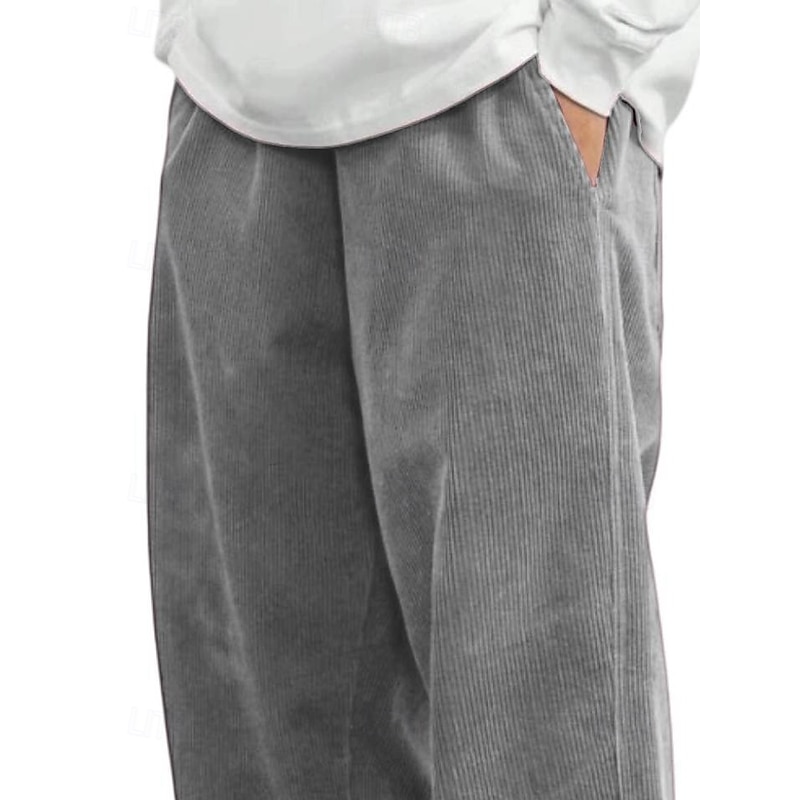 Men's Sweatpants Corduroy Pants Trousers Baggy Pants Elastic Waist Straight Leg Plain Moisture Wicking Breathable Full Length Outdoor Casual Daily Fashion Streetwear Black White Inelastic3