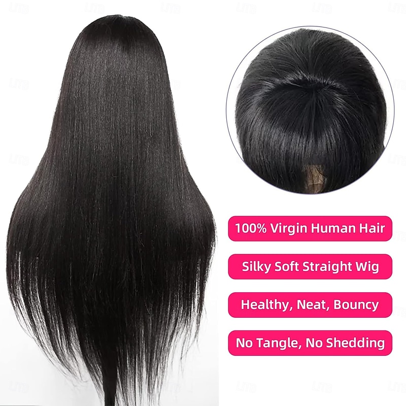 Straight Wigs with Bangs Human Hair Wigs for Black Women None Lace Front Wigs Brazilian Virgin Hair Glueless Machine Made Wig Natural Color2