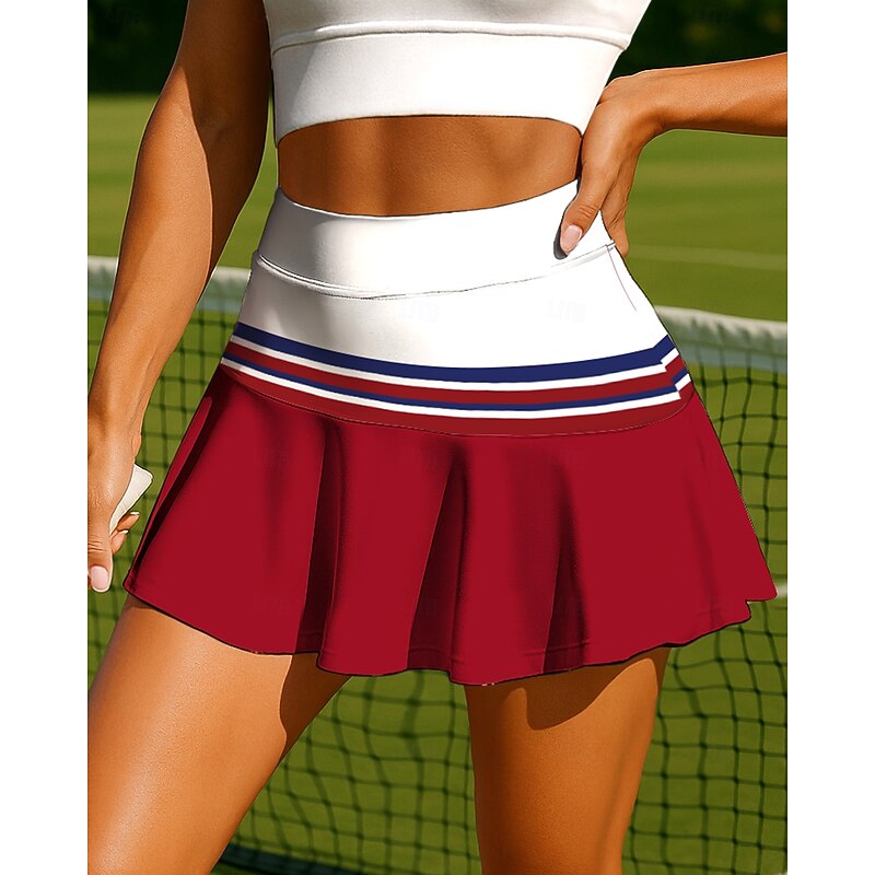 Women's Unisex Geometric Stripes Tennis Skirts Patchwork Pocket 2 in 1 UPF50+ UV Resistant Multi layer Volleyball Tennis Badminton Shorts Skirt Red Dark Navy Royal Blue Tennis Clothing