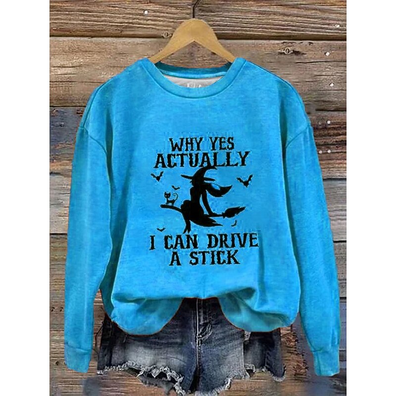 Halloween Women's Pullover Sweatshirt Witch Graphic Letter Fashion Casual Long Sleeve Crew Neck Regular Tops Street Dailywear Casual Print Blue Purple Orange Green Gray Fall Winter2