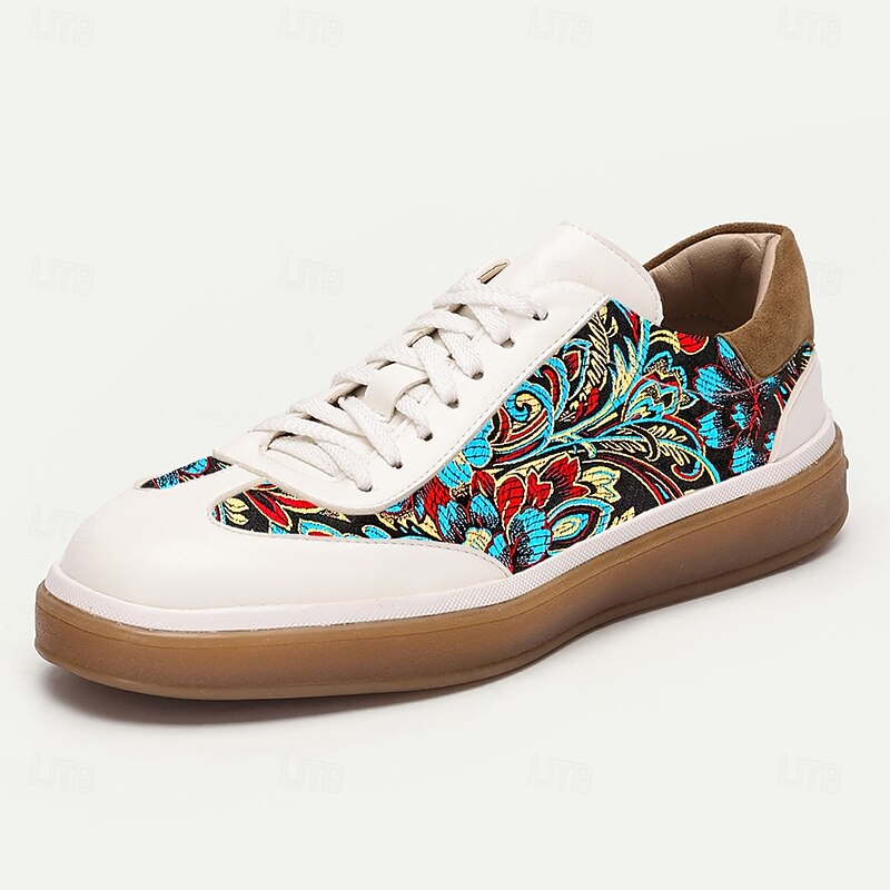 Men's White Jacquard Sneakers with Floral Design – Comfortable and Stylish Casual Shoes for Everyday & Special Occasions2